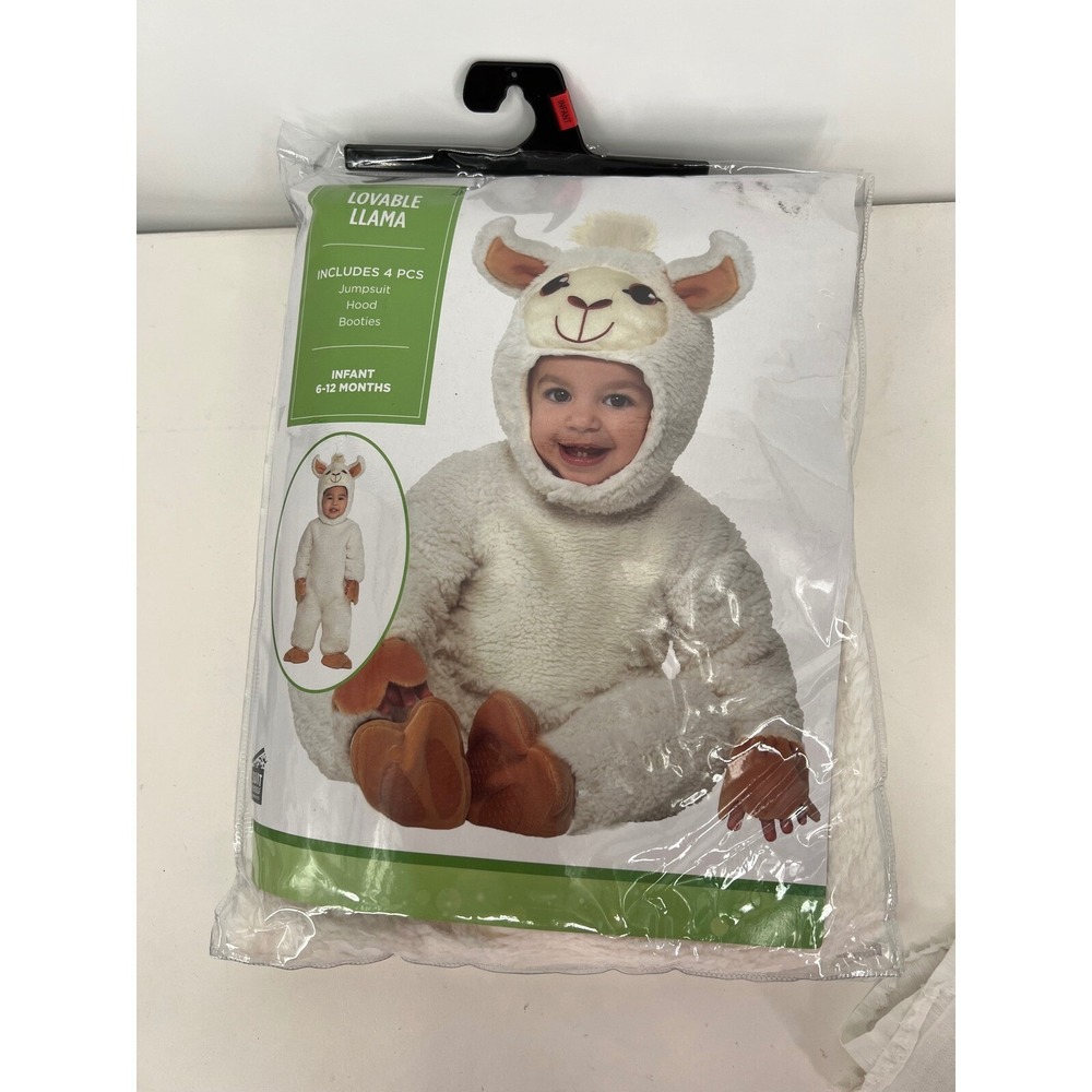 Lovable Llama Costume Infant Jumpsuit Hood Booties Halloween Cosplay 6-12 Months